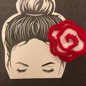 Red and White Crochet Flower Hair Accessory